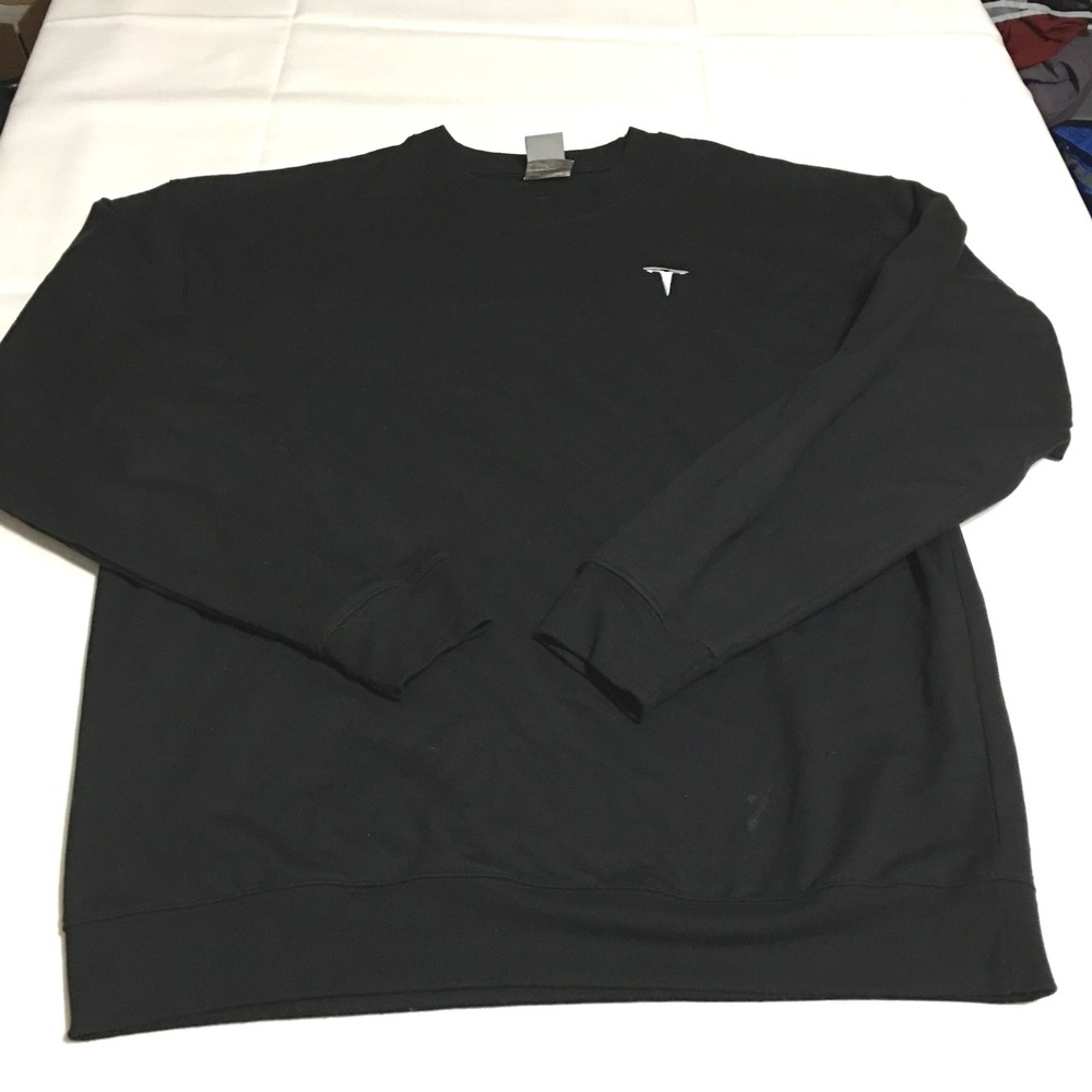 Tesla Sweatshirt Mens Large Black Embroidered Logo Pullover Crewneck